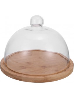 PRETYZOOM Glass Dome with Wooden Base Mini Cake Stand Glass Display Dome Cloche Clear Glass Bell Jar Cover for Dessert Cheese Candy Plants Succulents - BWO0TV6TY