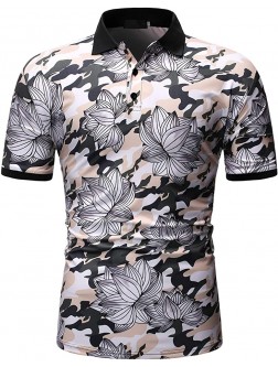Top for Men New Printed Short Sleeve Stand Collar Button Up T-Shirt Casual Comfortable Summer Tee Blouse - B7XTSDVM2