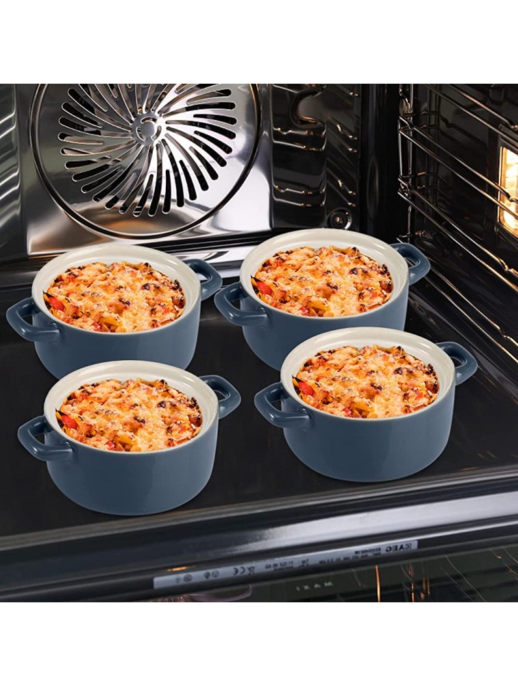 AVLA 4 Pack Mini Casserole Dish 10 Ounce Small Cocotte Ceramic Ramekins with Lid for Baking Covered Round Porcelain Soufflé Dishes French Onion Soup Bowl Crocks for Creme Brulee Pudding Blue - B994873X9