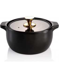AVLA Ceramic Casserole Pot 2.5 Quart Round Porcelain Cooking Hot Pot with Lid and Handle Non-Stick Ceramic Stockpot for Stew Soup Pots Stew Pan Golden Top - B9OZP72ZS