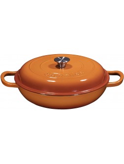 Bruntmor Enameled Cast Iron Cookware Shallow Casserole Braiser Pan with Steel Knob Cover and Double Loop Handle. Round Cast Iron Covered Casserole Skillet with lid for Oven 3.8-Quart Pumpkin Spice - BWLFZCQS7