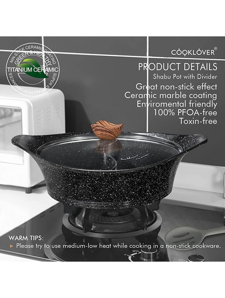 COOKLOVER Shabu Pot with Lid Non-Stick Casserole Induction Shabu Hot Pot with Divider 11.8 Inch 4.5L 5.64lb Black - BLAN8YS9I