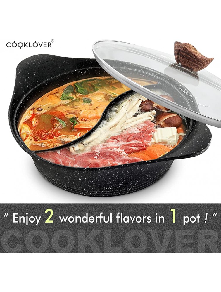 COOKLOVER Shabu Pot with Lid Non-Stick Casserole Induction Shabu Hot Pot with Divider 11.8 Inch 4.5L 5.64lb Black - BLAN8YS9I