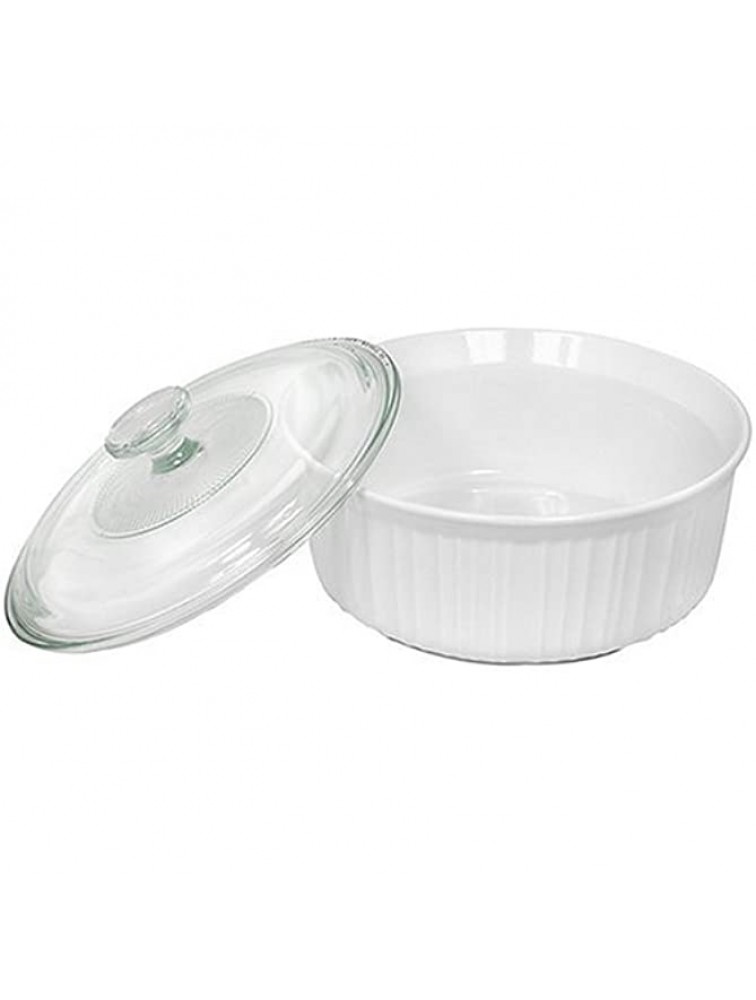 CorningWare French White 2-1 2-Quart Round Casserole Dish with Glass Cover - BVJQIXROT