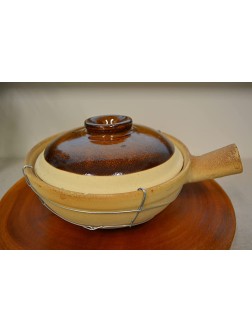 ES Handmade Chinese Style Traditional Cooking Casserole Hong Kong Style Rice Porridge Pot Clay7.1"=18cm with single handle - B9QFD6YEH