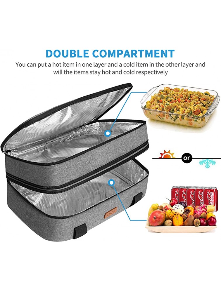 LHZK Double Decker Insulated Casserole Carrier for Hot or Cold Food Expandable Hot Food Carrier Lasagna Holder Tote for Potluck Parties Picnic Beach Fits 11 x 15 or 9 x 13 Baking Dish Grey - BZYH4HYY0