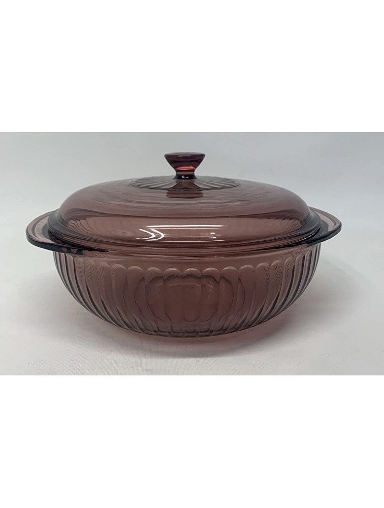 Pyrex CRANBERRY 2 QT Round Glass Ribbed Covered Casserole Dish w Lid 024-S - BZJ1YAFSG