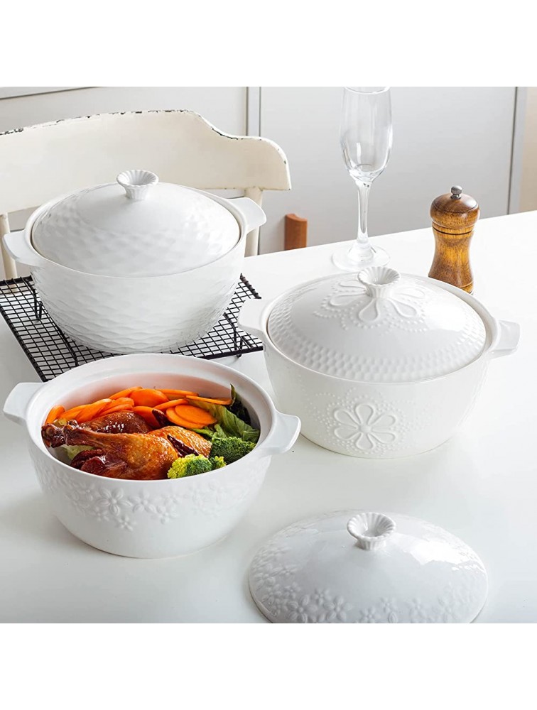 UIBFCWN Ceramic Casserole Dish with Lid Oven Safe 2.2 Quart Round Casserole Dish Covered Round Casserole Dish Set Deep Baking Dishes for Oven with Lids for Dinner Party Banquet Daily Use -Pattern A - BLFKG39LE