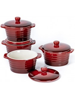 UNICASA Mini Cocotte Ramekins with Lid 8oz Round Covered Casserole Baking Dishes for French Onion Soup Sauces Ceramic Cookware Oven Safe Mini Pots for Cooking Set of 4 Red - B8UCEYLUP