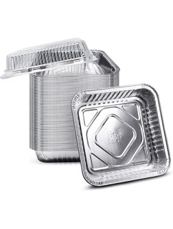 35 Pack 8” x 8” Square Baking Cake Pans with Plastic Dome Lids | Heavy Duty l Disposable Aluminum Foil Tins l Portable Food Containers l Perfect for Roasting Oven Toaster Cooking - BKOUT0E23