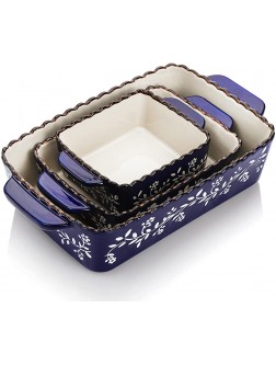 AVLA 3 Pack Ceramic Bakeware Set Porcelain Rectangular Baking Dish Lasagna Pans for Cooking Kitchen Casserole Dishes Cake Dinner 12 x 8.5 x 6 Inches of Baking Pans Banquet and Daily Use Cobalt Blue - BIFW2RRZO