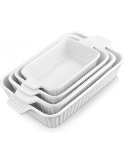 Bakeware Set of 4 MALACASA Porcelain Baking Pans Set for Oven Casserole Dish Ceramic Rectangular Baking Dish Lasagna Pans for Cooking Cake Pie Dinner Kitchen White 9.5" 11.25" 12.75" 14.5" - BZ8AZX2TB