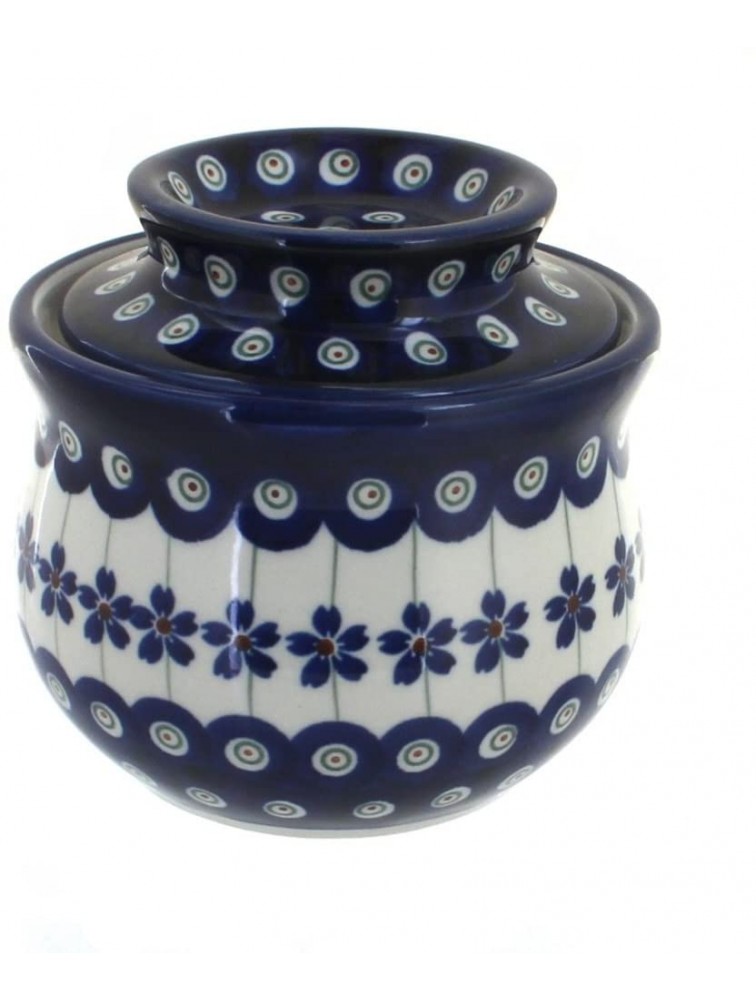 Blue Rose Polish Pottery Flowering Peacock French Butter Dish - BFOQRYH8S