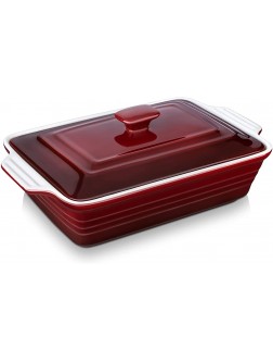 Casserole Dish with Lid LOVECASA 9x13 Baking Pan Lasagna Pan Deep 4 Quart Ceramic Bakeware Set Baking Dishes for Oven Red Gradient - BBNXQVXNS