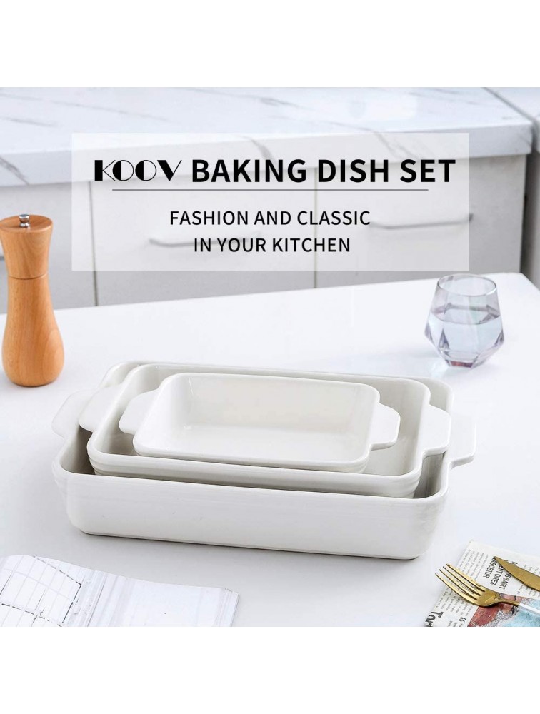 KOOV Bakeware Set Ceramic Baking Dish Set Rectangular Casserole Dish Set lasagna Pan Baking Pans Set for Cooking Cake Dinner Kitchen 9 x 13 Inches 3-Piece Set of 3 White - B4EXSNDBX