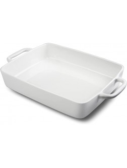 Livfodrm 9 x13 Baking Dish Ceramic Lasagna Pan for Oven Large Bakeware Tray Rectangular Casserole Dishes with Double Handle for Cooking and Daily Use -White - BPE1GAT8S