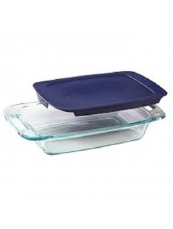 Pyrex Basics 3 Quart Glass Oblong Baking Dish with Blue Plastic Lid 9 inch x 13 Inch - B24EBDA59
