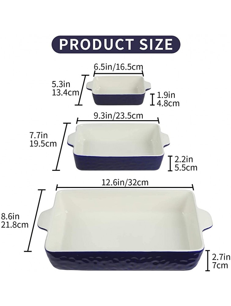 Warome Ceramic Bakeware Set，Rectangular Casserole Dish Set Oven Safe Baking Dish Lasagna Pans for Cooking Kitchen Cake Dinner Banquet and Daily Use，Texture Series Set of 3 - BN9VO97N3