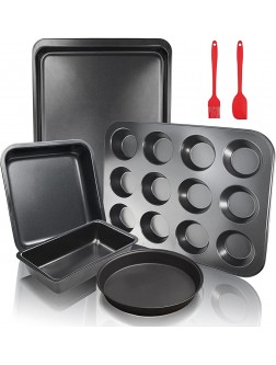 5Pcs FLMOUTN Non-Stick Carbon Steel Oven Bakeware Baking Tray Set with Bread Pan Cookie Sheet Pizza Pan Cake Pan and Muffin Cupcake Pan for Cooking - BJBCZ9RNT