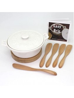 Brie Baking Dish White Brie Baker with Trivet. Nine Piece Set includes brie baker Cookbook Trivet Large and Small Spatulas. - BW5N1ANTN