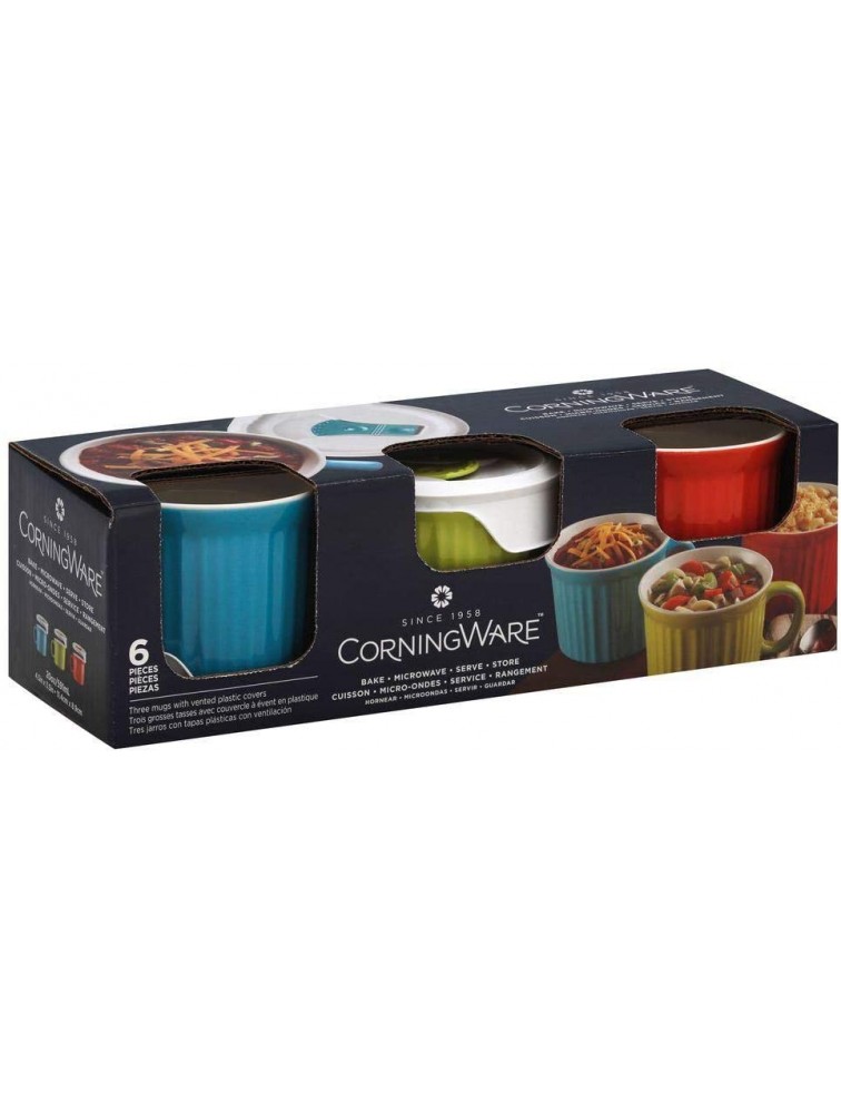 Corningware French White 6 piece Pop-In Mug Multi Color: Includes 1 fluted Sprout mug with lid 1 fluted Pool mug with lid 1 fluted Vermilion mug with lid - BGU6W9XVB