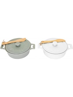 Creative Co-Op Stoneware Brie Bakers with Lids & Wood Spreaders 7" Round Set of 2 Colors - BQGWKAZ89
