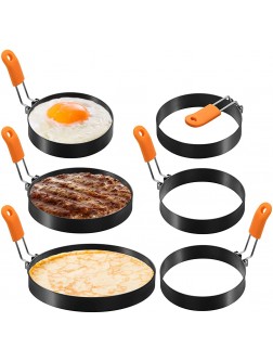 6 Pcs Professional Egg Ring Pancake Ring Combo Set 4 Stainless Steel Fried Egg Ring 4 Inch 2 Griddle Pancake Shapers 6 Inch 8 Inch with Orange Silicone Handle for Breakfast Pancake Omelette Sandwich - B01A6K9M6