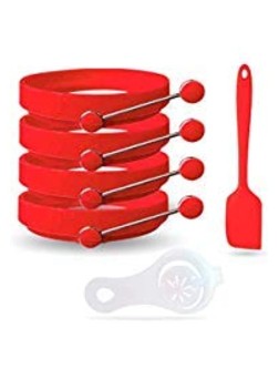 All Prime Non Stick Silicone Egg Ring 4-Pack –Also Included $9 Value FREE Egg Separator Tool & Egg Spatula Egg Ring- Egg Mold Egg Rings for Frying Eggs Pancake Rings Pancake Mold - BZU1QHEW2