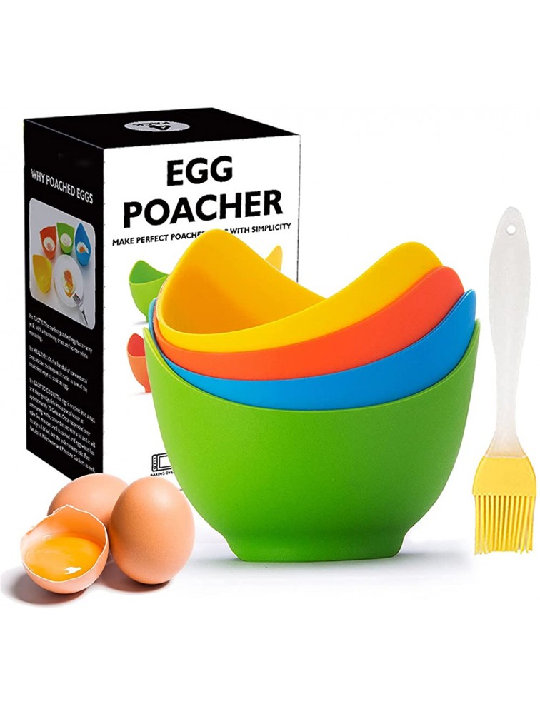Egg Poacher KRGMNHR Poached Egg Cooker with Ring Standers Silicone Egg Poacher Cup for Microwave or Stovetop Egg Poaching with Extra Oil Brush BPA Free 4 Pack - BIQJKEJTV