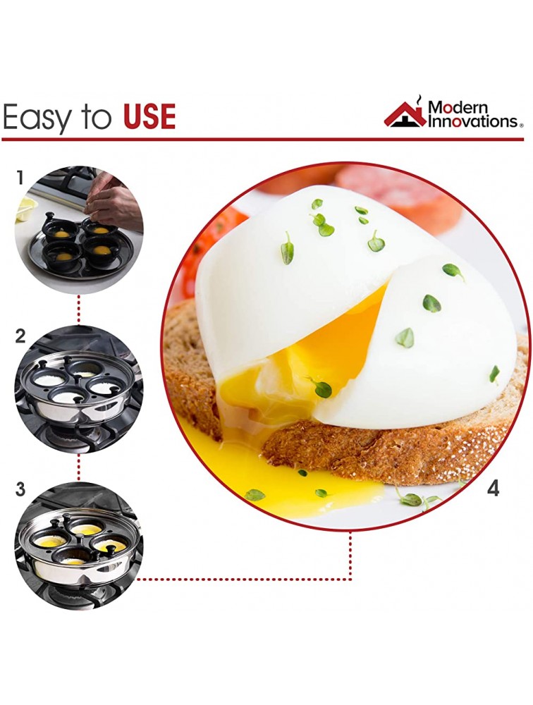 Egg Poacher Pan Stainless Steel Poached Egg Cooker – Perfect Poached Egg Maker with Silicone Handle Induction Cooktop Egg Poachers Cookware Set with 4 Large Egg Poacher Cups & Silicone Spatula - B5K0K6PIZ