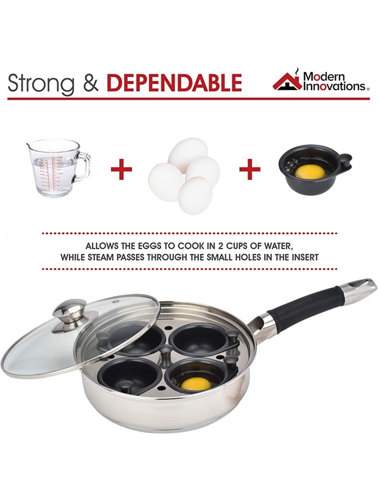 Egg Poacher Pan Stainless Steel Poached Egg Cooker – Perfect Poached Egg Maker with Silicone Handle Induction Cooktop Egg Poachers Cookware Set with 4 Large Egg Poacher Cups & Silicone Spatula - B5K0K6PIZ
