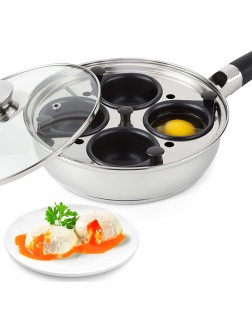 Egg Poacher Pan Stainless Steel Poached Egg Cooker – Perfect Poached Egg Maker with Silicone Handle Induction Cooktop Egg Poachers Cookware Set with 4 Large Egg Poacher Cups & Silicone Spatula - BQVHE2RU2