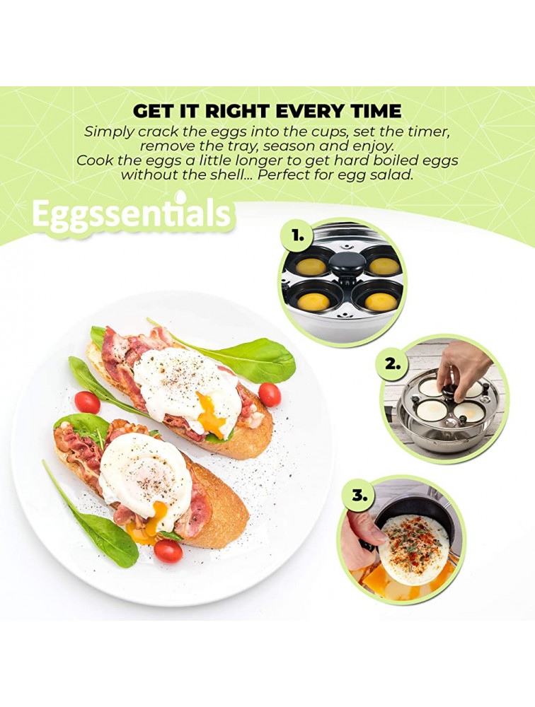 Eggssentials Egg Poacher Pan Nonstick Poached Egg Maker Stainless Steel Egg Poaching Pan Poached Eggs Cooker Food Grade Safe PFOA Free with Spatula - BL3P5NMBF