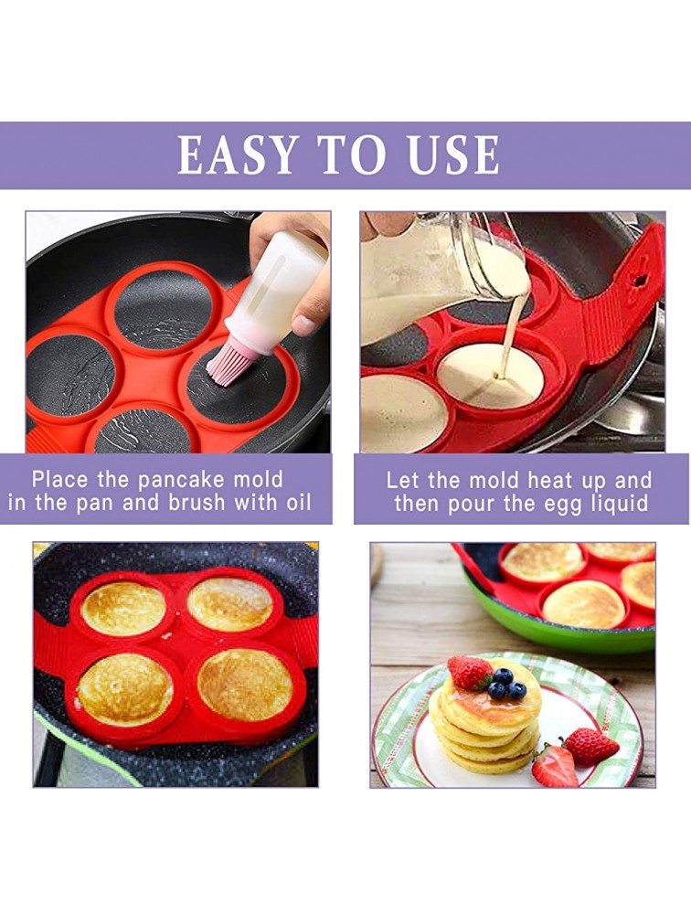 Pancake Making Mold Akamino Fried Egg Mold Reusable Silicone Pancake Maker with 4 Cavity Heart Round Star 4 Pieces - BI58HJIV8