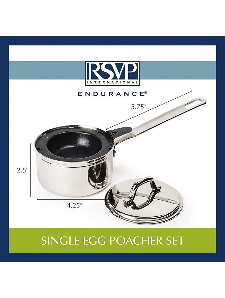 RSVP International Endurance Single Egg Poacher Set | Perfectly Poached Eggs | Includes Stainless Steel Pan | Dishwasher Safe - BC5OC2YBC