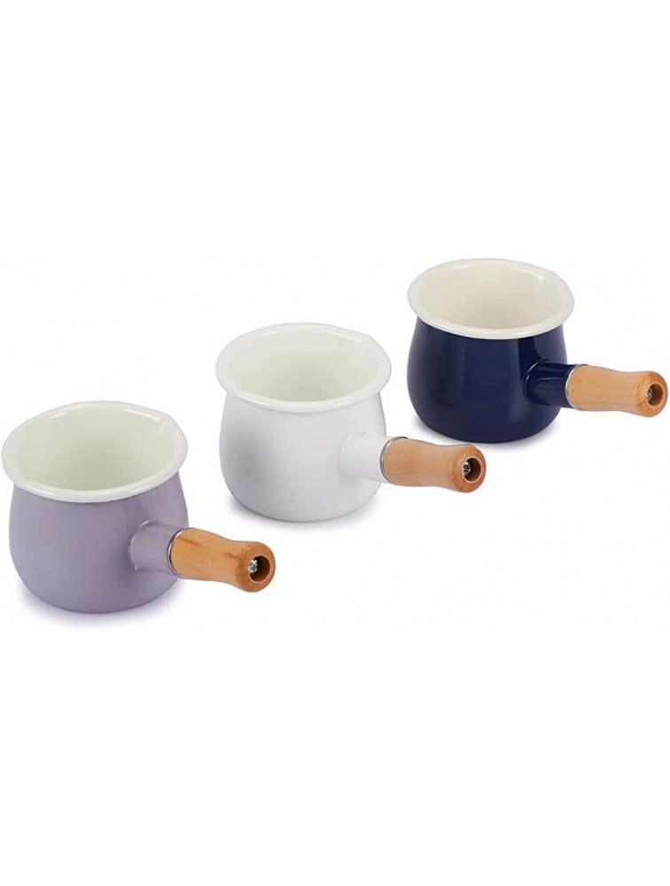 Enamel Milk Pan,Mini Butter Warmer 4 Inch 550ml Enamelware Saucepan Small Cookware with Wooden Handle for Heating Milk Melting Butter Boiling Water FARCADY - B5B2S2NA4