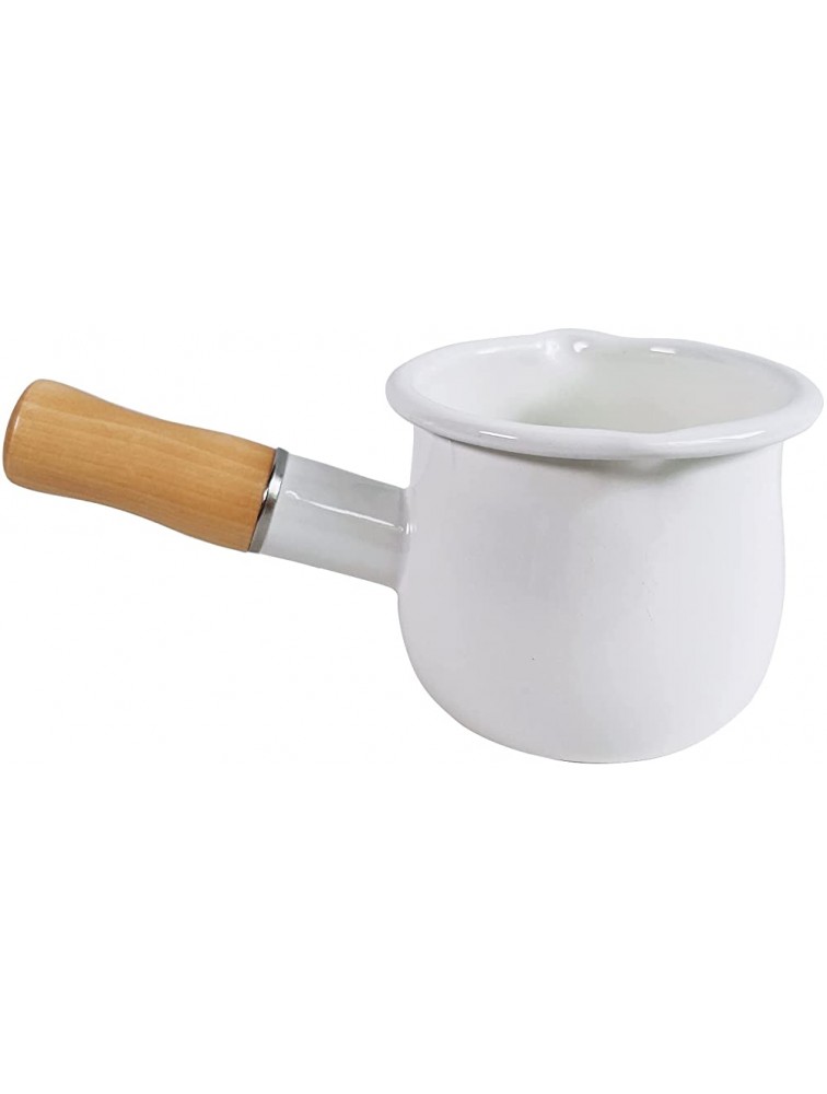 Enamel Milk Pan,Mini Butter Warmer 4 Inch 550ml Enamelware Saucepan Small Cookware with Wooden Handle for Heating Milk Melting Butter Boiling Water FARCADY - BZBBN63IE