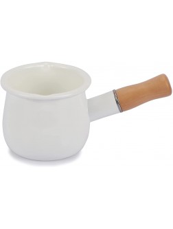 Enamel Milk Pan,Mini Butter Warmer 4 Inch 550ml Enamelware Saucepan Small Cookware with Wooden Handle for Heating Milk Melting Butter Boiling Water FARCADY - BZBBN63IE