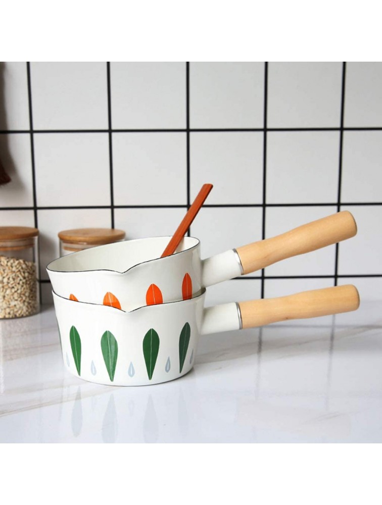 FBWSM Japanese-Style Enamel Milk Pan Mini Butter Warmer 1L Saucepan Pan Cookware with Wooden Handle 15cm Diameter-B - BAMJYRQ1C