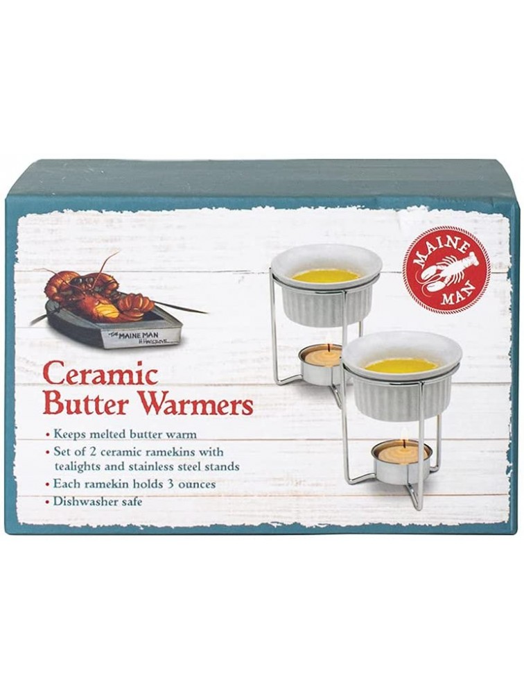 Maine Man Butter Warmer Set Ceramic Ramekins with Chrome-Plated Steel Wire 4 x 3-Inches White - B3QAGMTV4