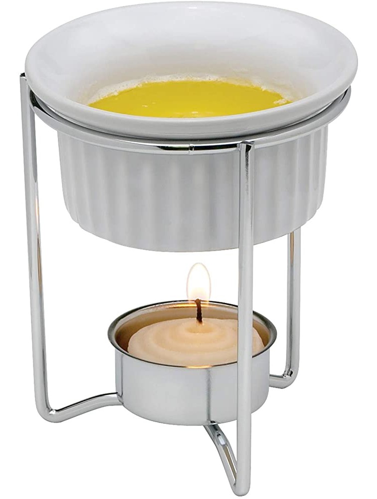 Maine Man Butter Warmer Set Ceramic Ramekins with Chrome-Plated Steel Wire 4 x 3-Inches White - B3QAGMTV4