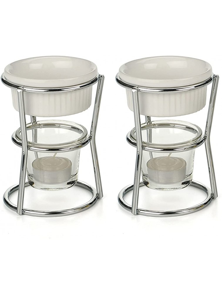 RSVP International Kitchen Collection Butter Warmer Set Includes Stoneware Cups Glass Tealight Holder Candles and 5-Inch Tall Chrome Wire Frames 1 3-Cup Capacity White - BUW36ALLI