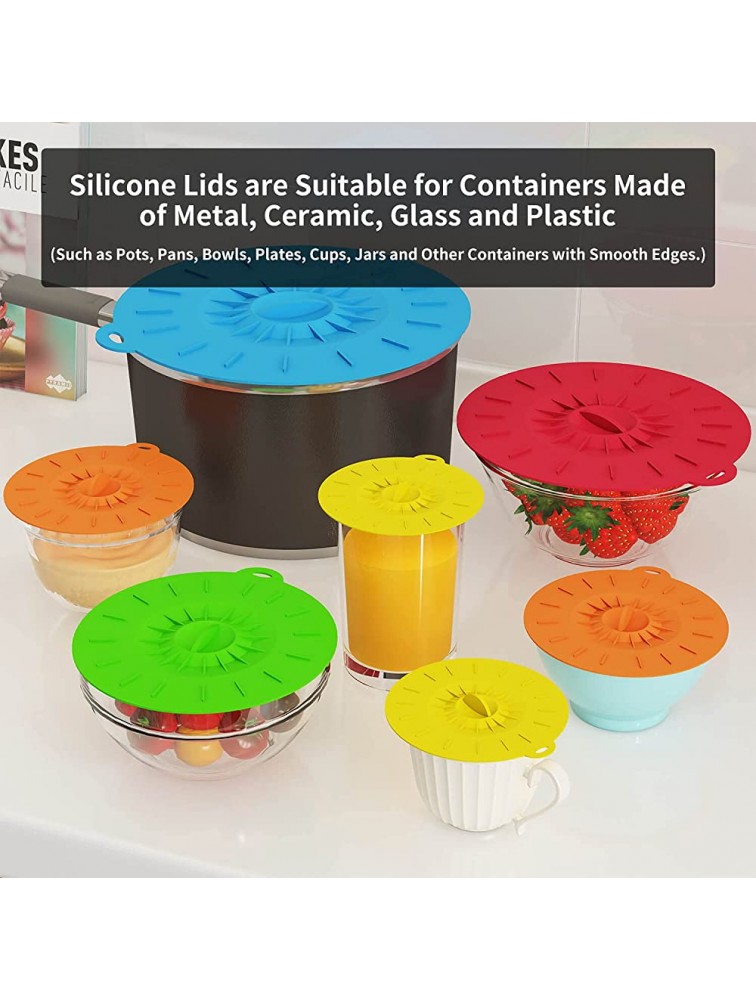 【7 Pack】Silicone Lids Microwave Splatter Cover 5 Sizes Reusable Heat Resistant Food Suction Lids fits Cups Bowls Plates Pots Pans Skillets Stove Top Oven Fridge BPA Free - BRDT7C4P0