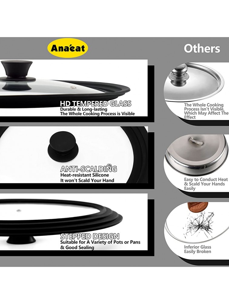 ANAEAT Silicone Universal Lid for Pots Pans and Skillets Tempered Glass Covered with Heat Resistant Silicone Rim Fits 11 12 and 12.5 Diameter Cookware -Easy to Use Replacement Frying Pan Cover - BCYO6RBMH