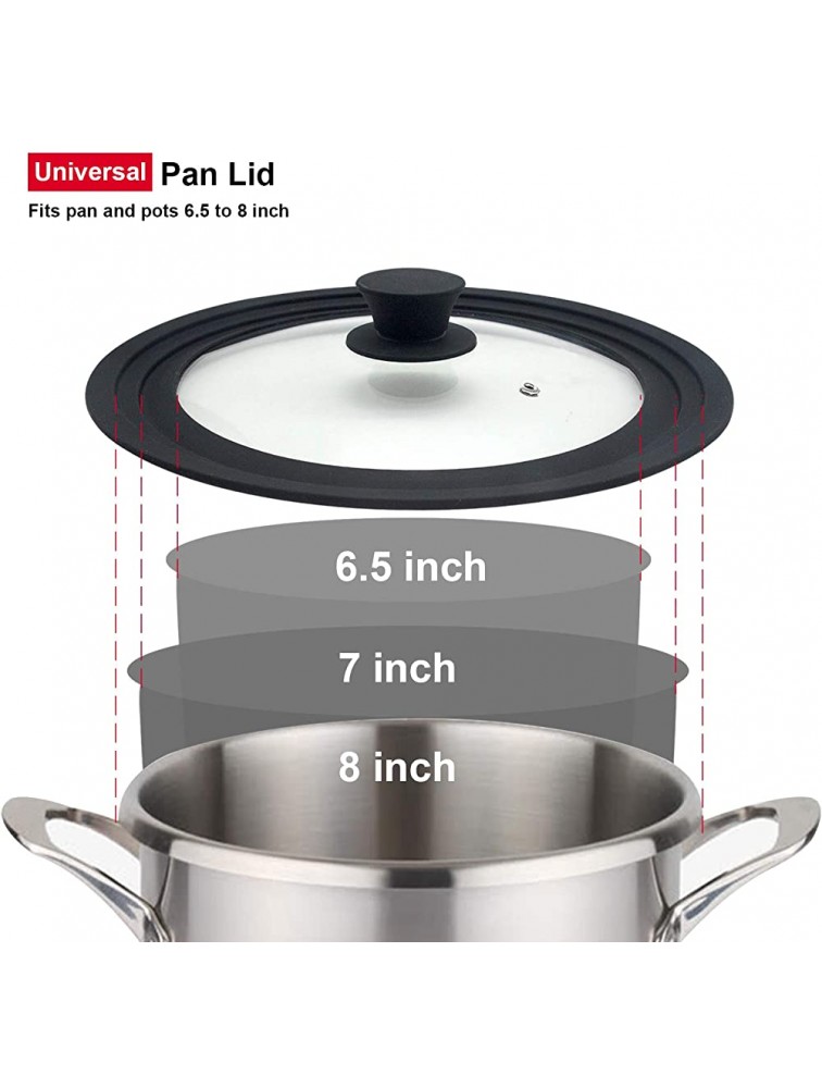 Universal Lid for Pots Pans and Skillets Tempered Glass with Heat Resistant Silicone Rim Fits 6.5 7 and 8 Diameter Cookware - BVHDU5MNI