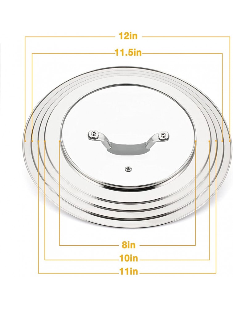 WishDirect Universal Pans Pots Lid Cover Fit All 7 Inch to 12 Inch Pots Pans Woks Stainless Steel and Glass Lid with Heat Resistant Knob - B6TUV5WLN