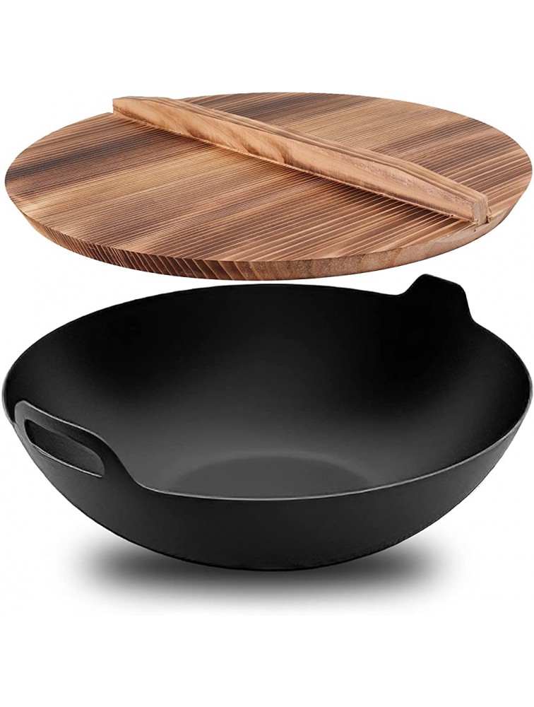 ZOOFOX Set of 2 Natural Wooden Wok Lid Cover 14 Wooden Handmade Lid for Wok Anti-Overflow Healthy and Eco-friendly Fir Wood Pot cover - BHH81XIVU