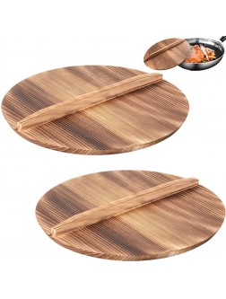 ZOOFOX Set of 2 Natural Wooden Wok Lid Cover 14" Wooden Handmade Lid for Wok Anti-Overflow Healthy and Eco-friendly Fir Wood Pot cover - BHH81XIVU