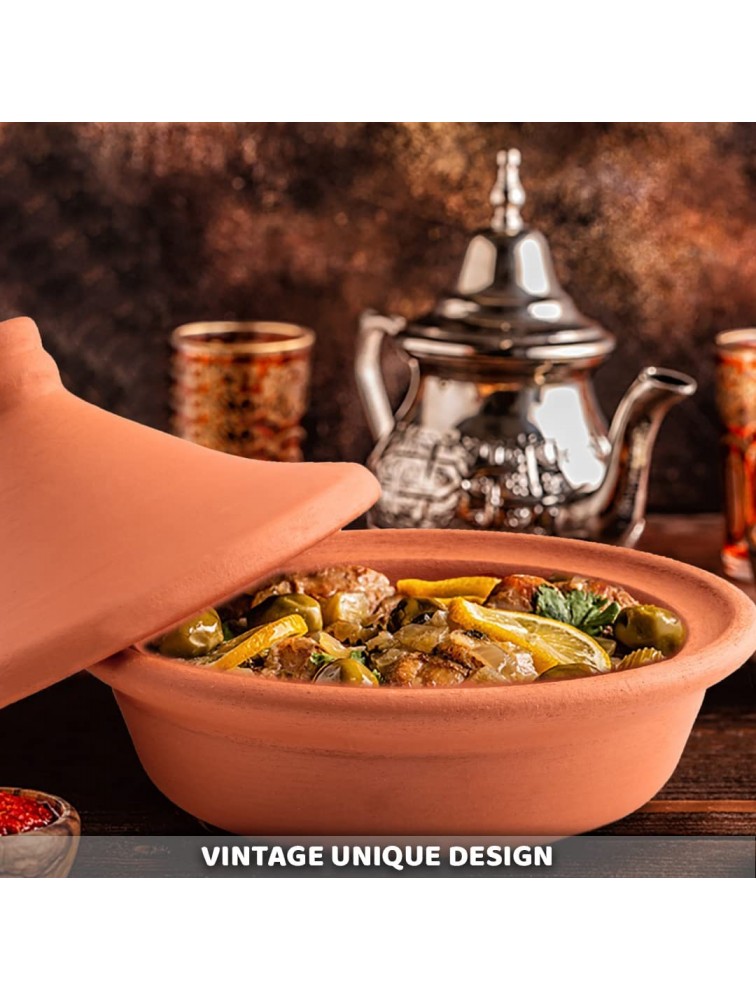 Handmade Clay Tagine Pot for Cooking Lead-Free Unglazed Earthenware Tajine Pot for Stovetop Terracotta Tangine Pot for Moroccan Indian and Asian Dishes Large - BFKIRL9L4