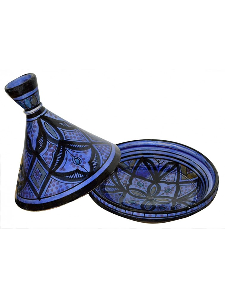 Moroccan Handmade Serving Tagine Ceramic With Vivid colors Original 8 inches Across Blue - BSHXFH79J